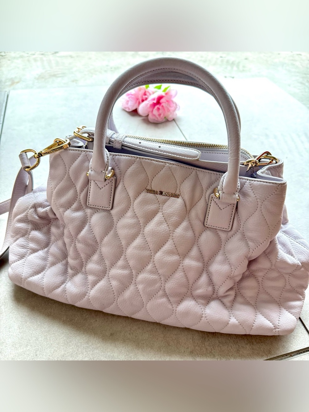 Vera Bradley Natalie medium Leather Bag Crossbody Satchel light Purple Quilted